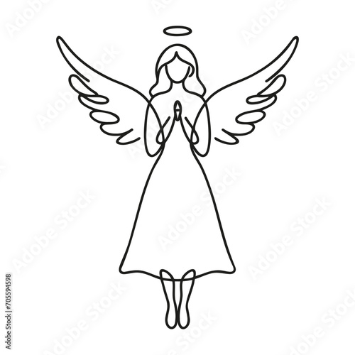 Drawing of a girl angel in one line. Vector illustration