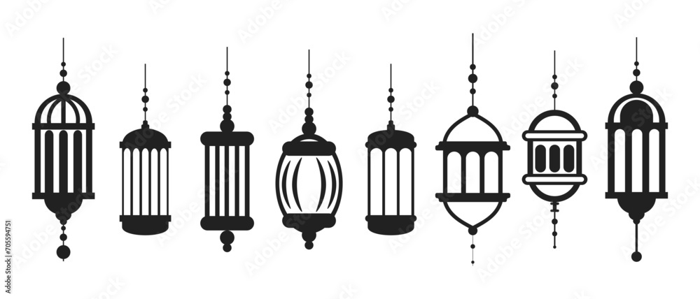 Islamic lanterns set, silhouettes. Templates, print, vector Islamic lanterns set, silhouettes. Templates, print, vector