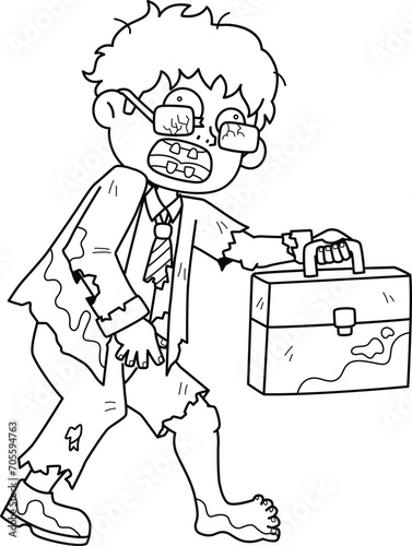 Zombie Office Worker Isolated Coloring Page 