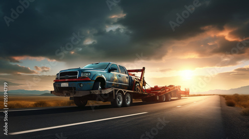 Generic unidentifiable car loaded on a towing