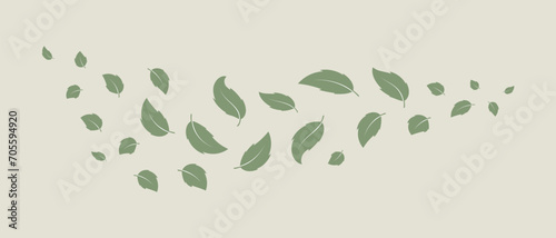 Delicate background with flying leaves. Illustration, copy space, vector