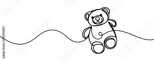 Teddy bear is drawn in one line style. Vector illustration