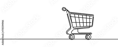One line drawn shopping cart. Vector illustration