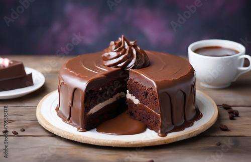 A delicious and spongy-looking looking chocolate cake