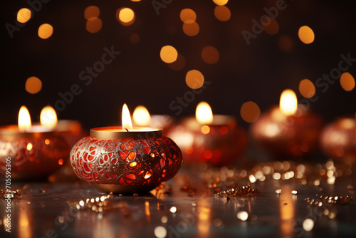 Diwali festival of lights background. Candle holiday bokeh