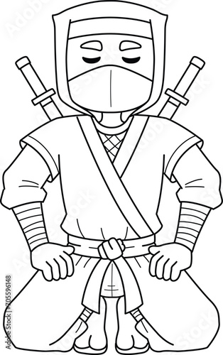 Ninja Kneeling Isolated Coloring Page for Kids