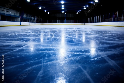 Captivating scene brilliantly lit professional hockey rink shining in a darkened arena
