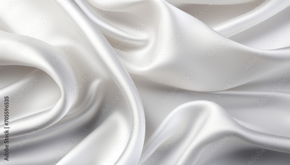 Obraz premium Closeup of elegant slightly crumpled white silk fabric cloth background with luxury texture design