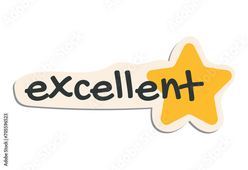 School sticker of cartoon colorful set. This charming sticker proudly displays the word "excellent." It's a perfect way to acknowledge and celebrate outstanding achievements. Vector illustration.