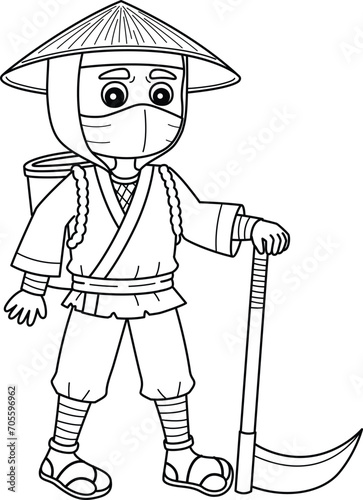 Ninja Disguise as a Farmer Isolated Coloring Page