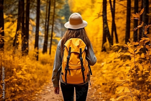 Unrecognizable woman walking on autumn forest path in nature park   active outdoor lifestyle