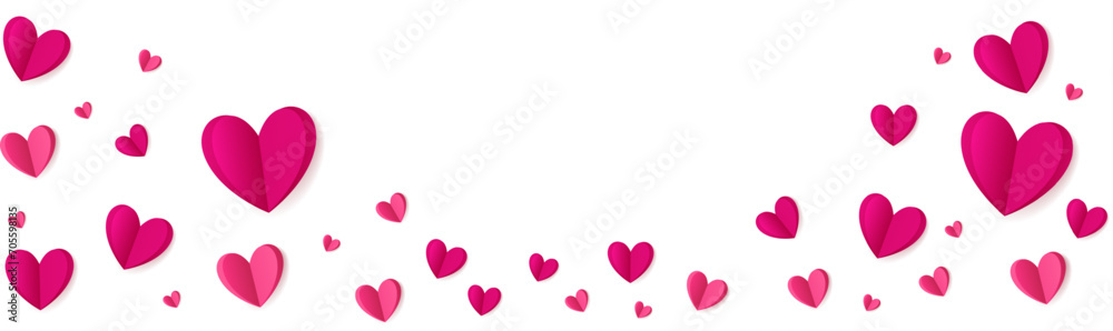 Love valentine background with pink petals of hearts on transparent background. Vector banner, postcard, background.The 14th of February. Vector EPS 10
