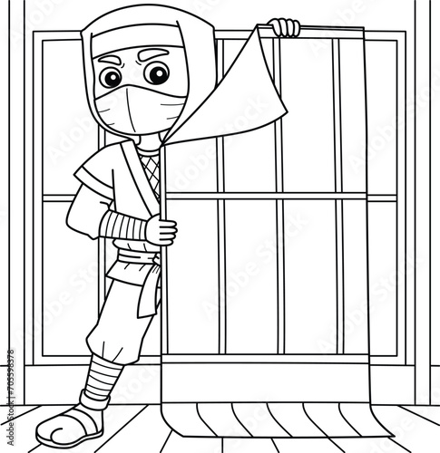 Ninja Hiding Coloring Page for Kids