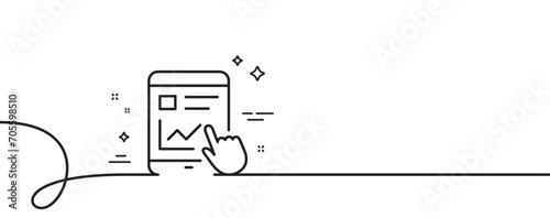 Online Education line icon. Continuous one line with curl. Tablet PC sign. Web presentation with Charts symbol. Internet report single outline ribbon. Loop curve pattern. Vector photo