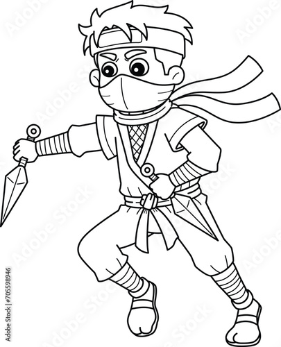 Ninja Holding a Kunai Isolated Coloring Page 