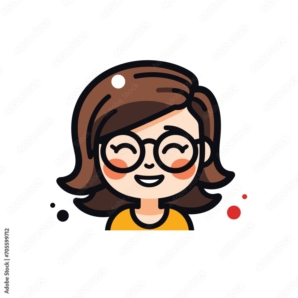 A cheerful cartoon girl with glasses smiles in this colorful vector illustration A cheerful cartoon girl with glasses smiles in this colorful vector illustration
