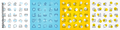 Vector icons set of Web3, Lock and Return package line icons pack for web with Augmented reality, Recovery phone, Warning outline icon. Safe time, Cloud computing, Power safety pictogram. Vector