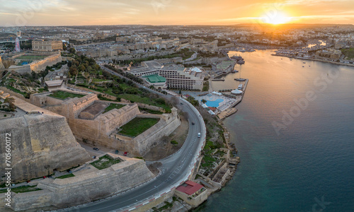 Malta- Aerial view of Valletta old town- capital city of the Island of Malta in the Mediterranean sea