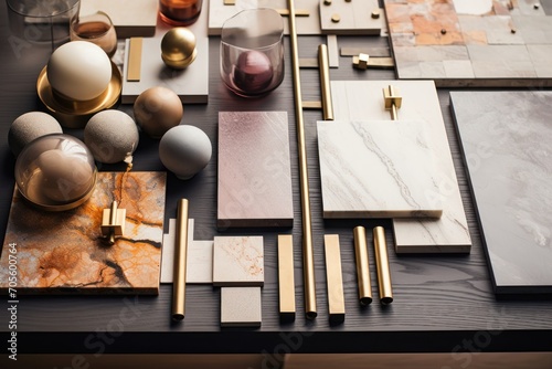 flatlay of samples for architectural design elements and moodboard