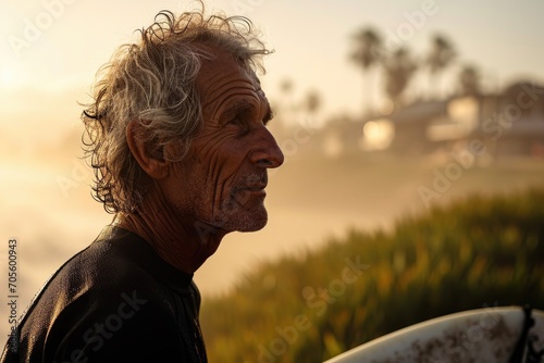 A solitary figure gazes into the vast expanse of the open sky, his face obscured by a sense of detachment as he stands among the elements in his simple outdoor attire, captured in a striking portrait © Milos