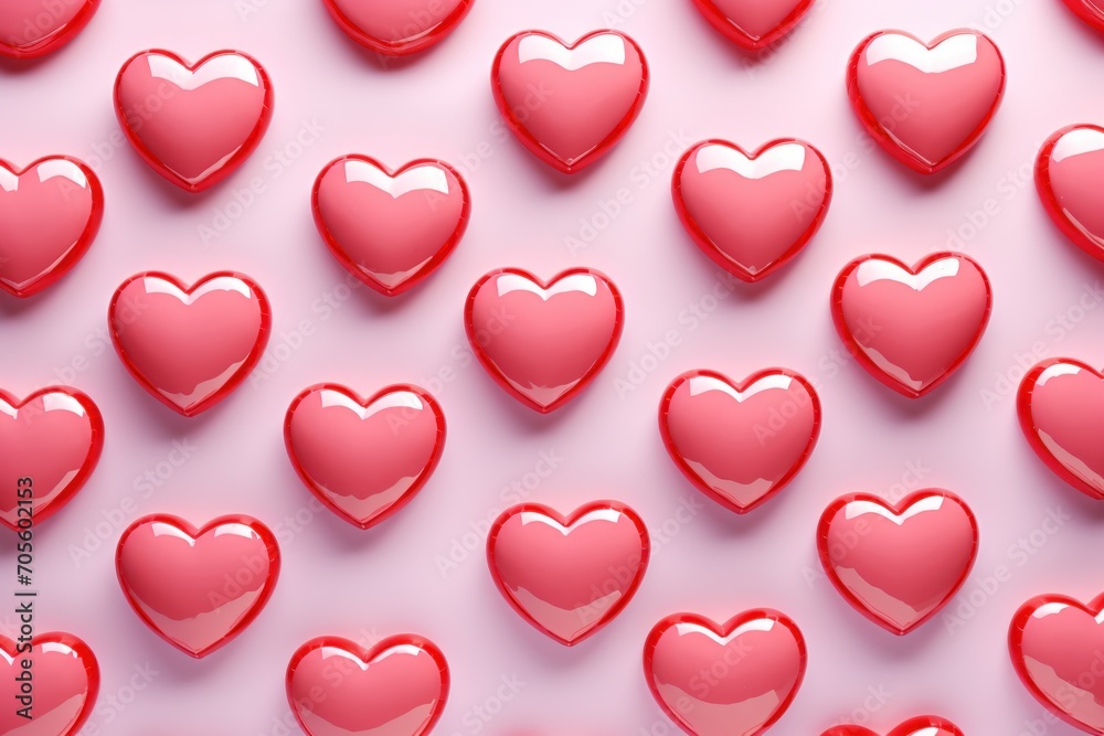 Rendering of  hearts on pink background