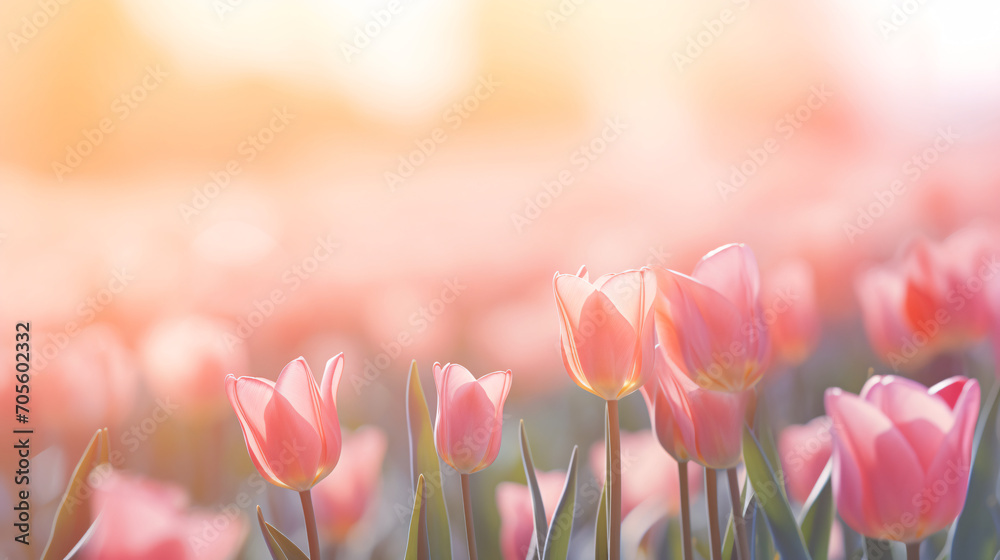 Beautiful tulip bouquet and bokeh background, Thanksgiving Mother's Day concept illustration - obrazy, fototapety, plakaty 