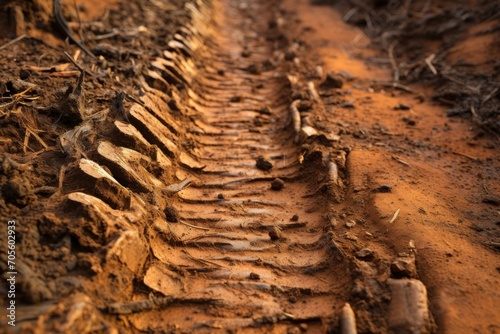 closeup of mountain bike tracks in red dirt © Tisha