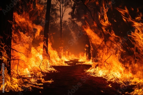 Detail of controlled burn in a longleaf pine forest photo