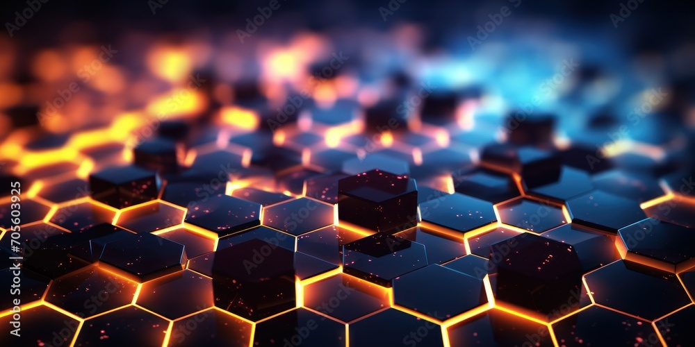 Abstract background hexagon pattern with glowing lights - Generative