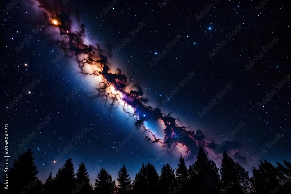 Picture a captivating night sky adorned with a whimsical galaxy, featuring swirling stars and a mesmerizing nebula. 

