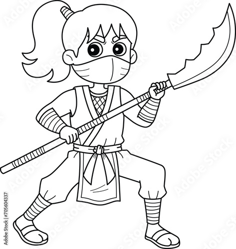Ninja Kunoichi with Naginata Isolated Coloring 