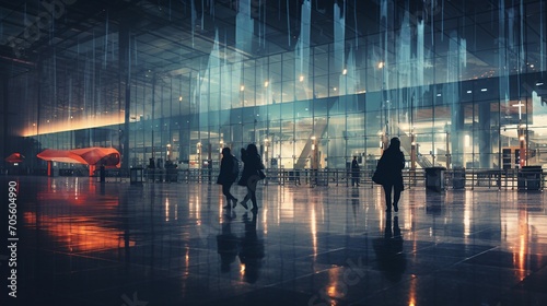 Vibrant City Life at Blurred Airport - Urban Commuters in Fast Motion  Modern Transportation Hub with Energetic Atmosphere