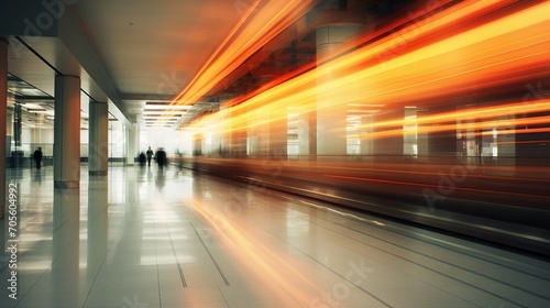 Vibrant City Life at Blurred Airport - Urban Commuters in Fast Motion, Modern Transportation Hub with Energetic Atmosphere