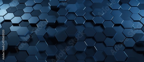 Hexagonal dark blue navy background texture placeholder, radial center space, illustration, rendering backdrop © Tisha