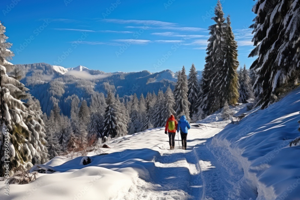 Hikers on 's first premium winter hiking trail, Hemmersuppenalm, Reit im Winkl, Chiemgau, Upper Bavaria, Bavaria, , Europe?, Europe