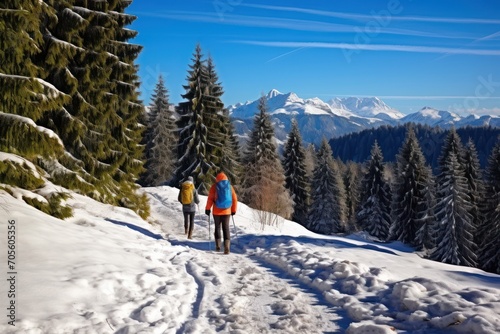 Hikers on 's first premium winter hiking trail, Hemmersuppenalm, Reit im Winkl, Chiemgau, Upper Bavaria, Bavaria, , Europe?, Europe