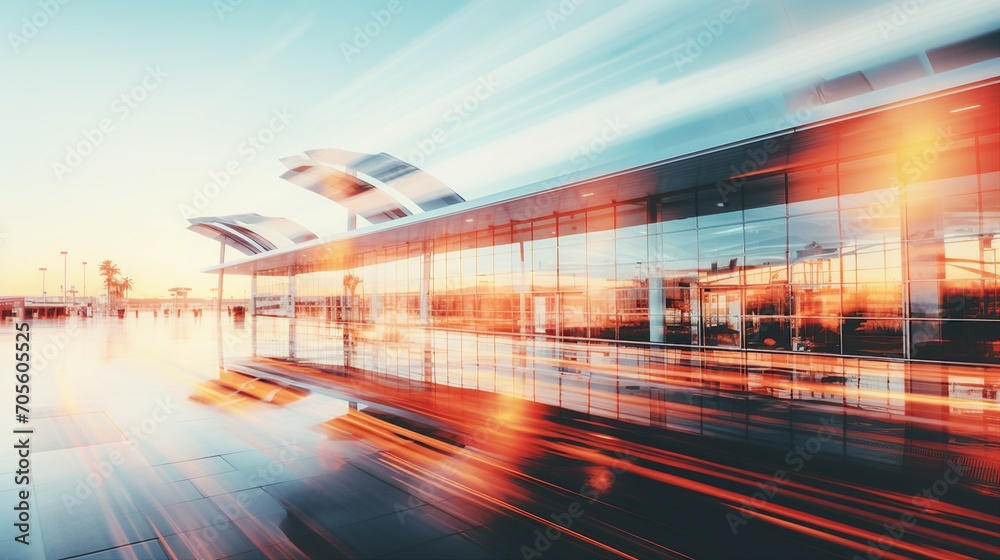Vibrant City Life at Blurred Airport - Urban Commuters in Fast Motion, Modern Transportation Hub with Energetic Atmosphere Vibrant City Life at Blurred Airport - Urban Commuters in Fast Motion, Modern Transportation Hub with Energetic Atmosphere