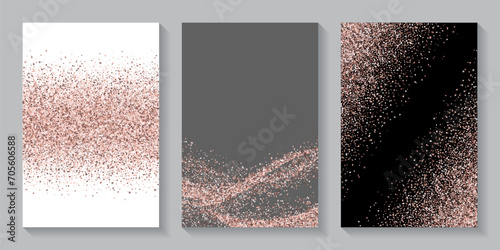 Shiny pink confetti dot scatter pattern. Triangle square circle star elements background. Banner template. Glittering scruple granules dust confetti. Birthday decoration bright spatter