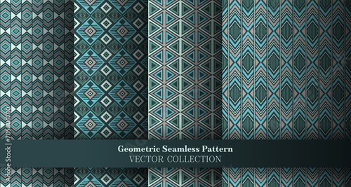 Cute geometric argyle seamless ornament set. Native american motif ethnic pat...