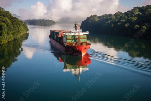 Container Ship on Lago Gatun,  Canal, photo