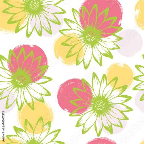 Chamomile romantic vector seamless pattern. Sunflower blossom over