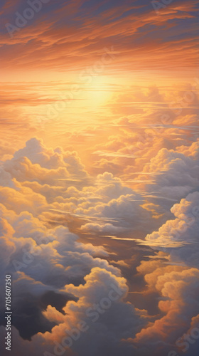 Gorgeous panorama scenic of the sunrise or sunset with silver lining and cloud on the orange sky © lolya1988