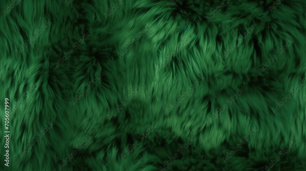 Green colored fake fur seamless pattern. Repeated background of fluffy texture. - obrazy, fototapety, plakaty 