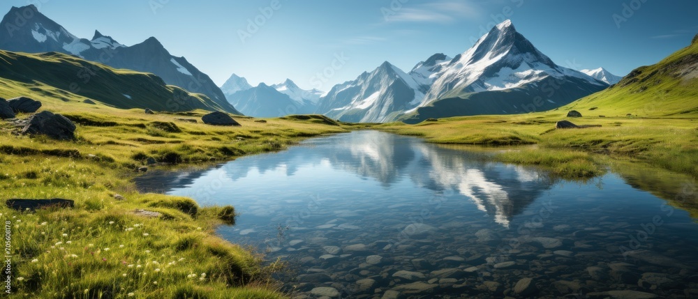 Bachalpsee Lake panorama in summer, Grindelwald,