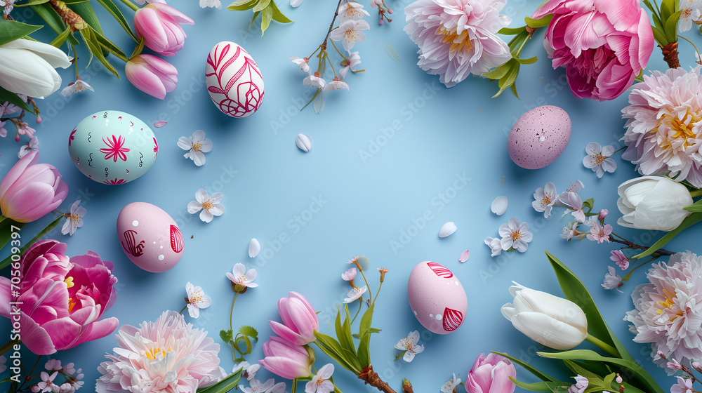 beautiful easter boreder frame on pastel background