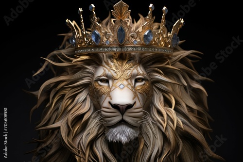 Powerful Lion crown animal banner. African king. Generate AI