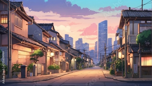 old street in the town Japanese style Generative ai