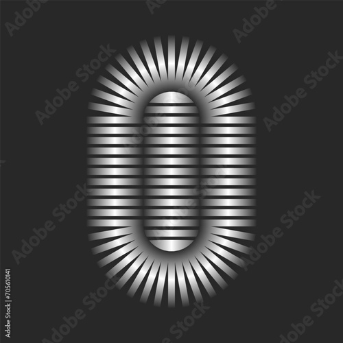 Letters OI or IO logo oval shape design, silver thin parallel lines creative form, combination two overlap letters O and I striped monogram logotype, metallic gradient ribbons.