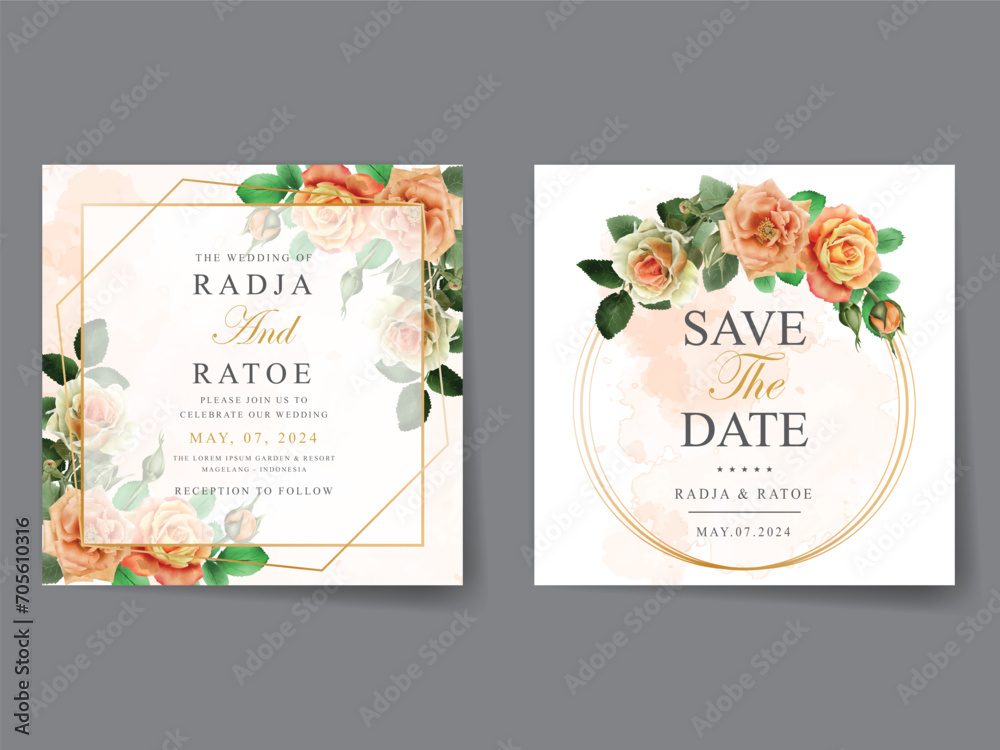 beautiful and elegant roses wedding invitation card set