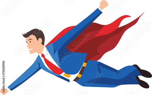 A superhero flies determinedly across an isolated backdrop in this vector illustration.